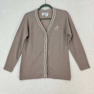 Talbott Travler Brown Floral Embroidered Cardigan Womens Long Sleeve Size Medium